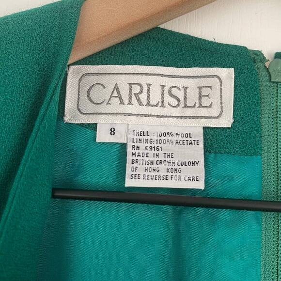 Vintage Carlisle 100% Wool Dress Green Midi Women's Size 8 Classic Retro - Picture 10 of 11